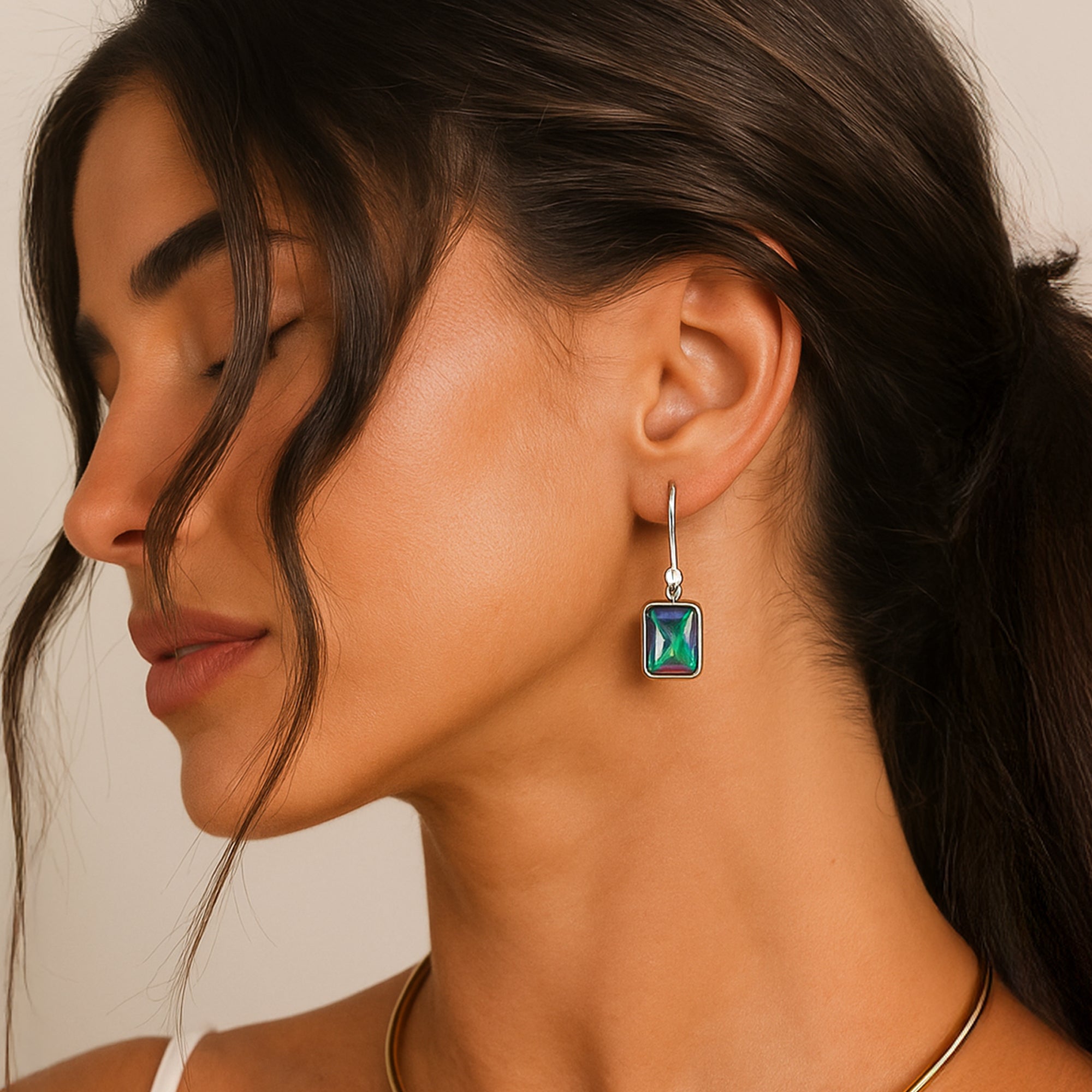 أقراط مربعة - توباز أزرق