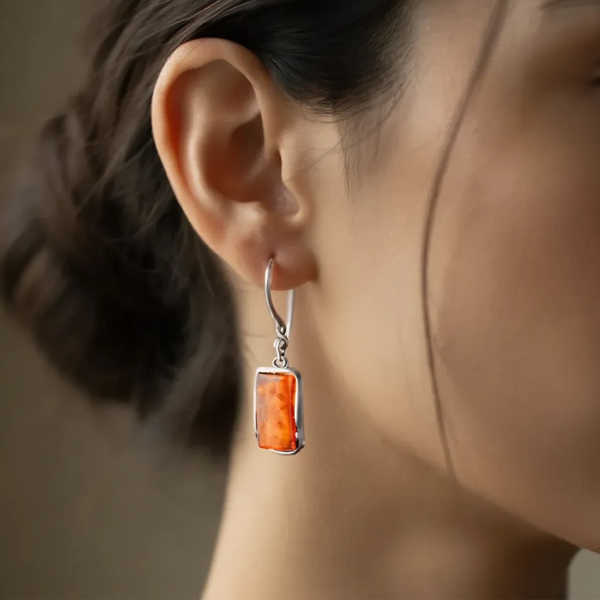 Flame Earrings - Orange Amber