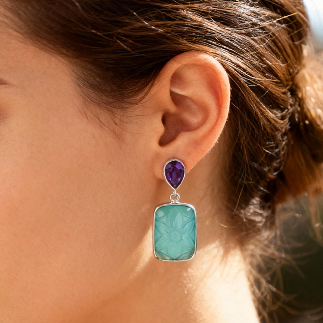 Night Blossom Earrings – Whispers of Amethyst & Aquamarine
