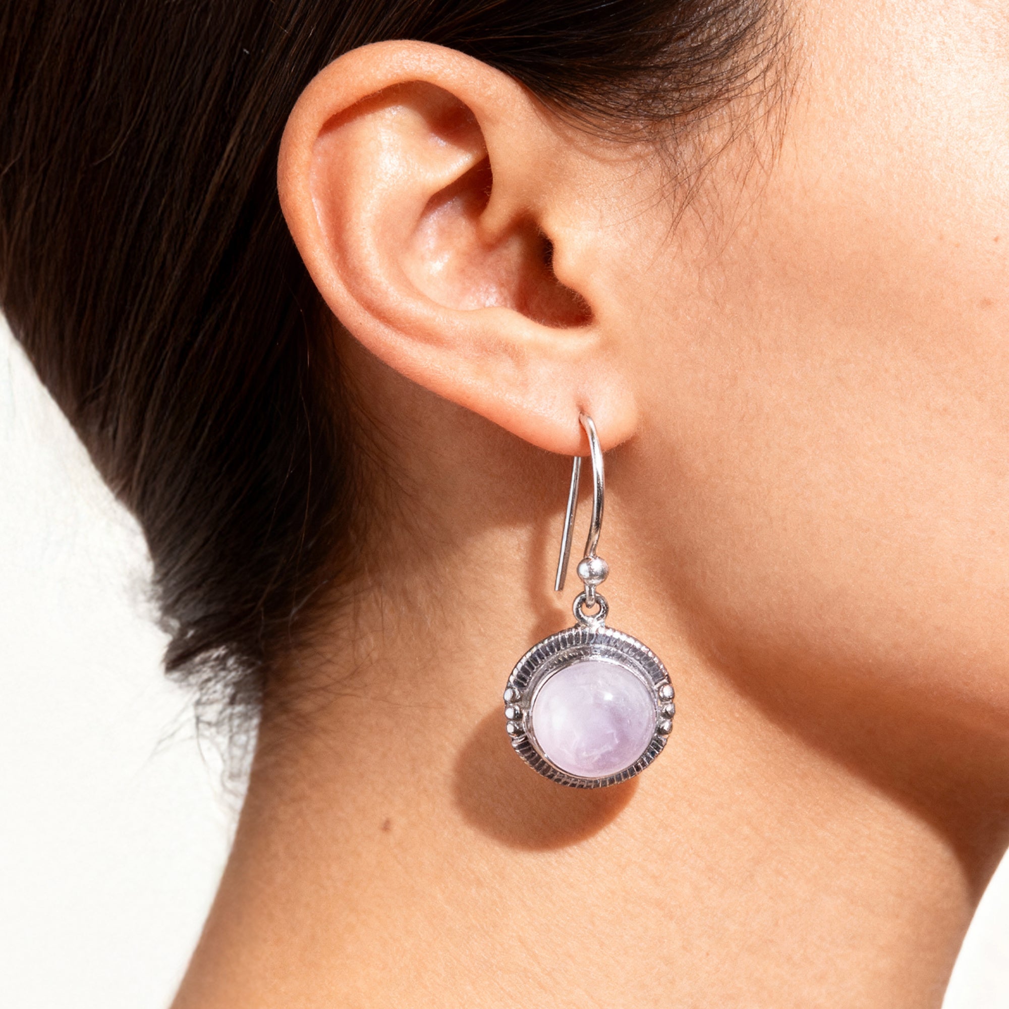 أقراط دائرية من الورد - كوارتز وردي