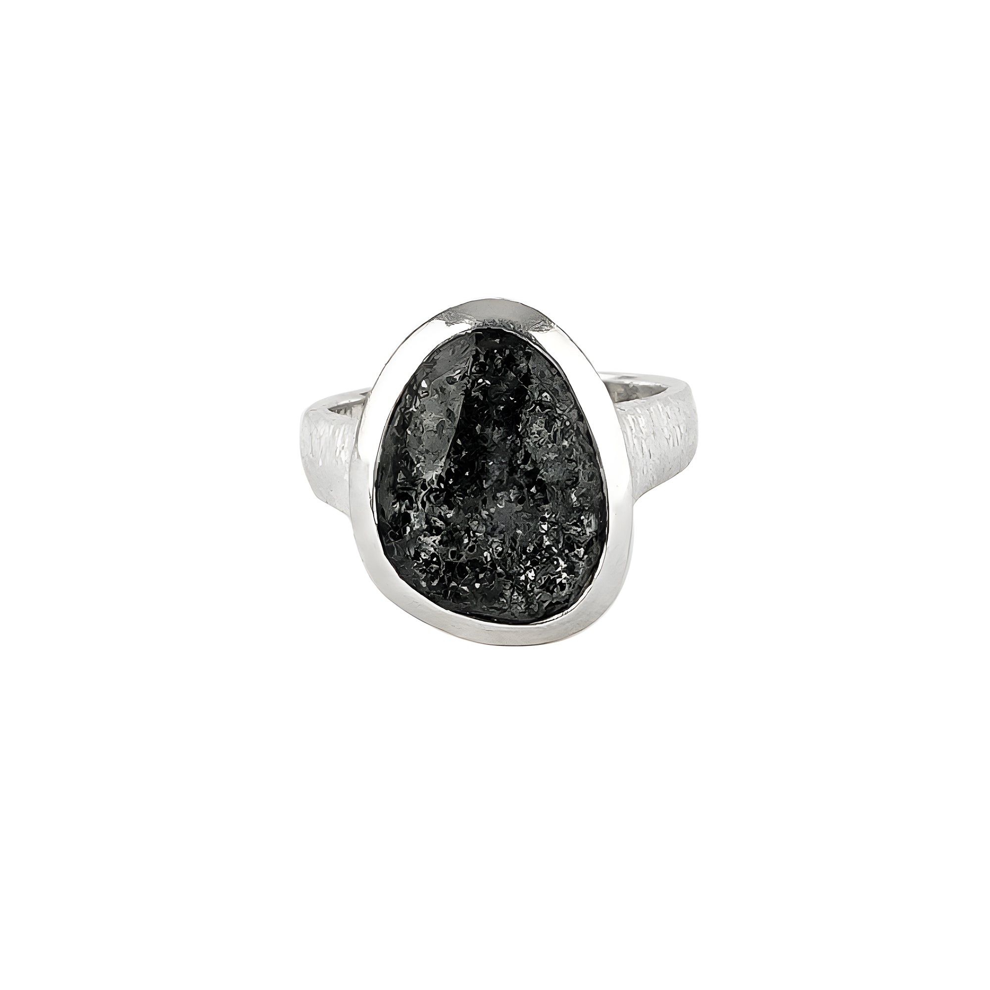 Dark Night Ring - Black Druzy Quartz