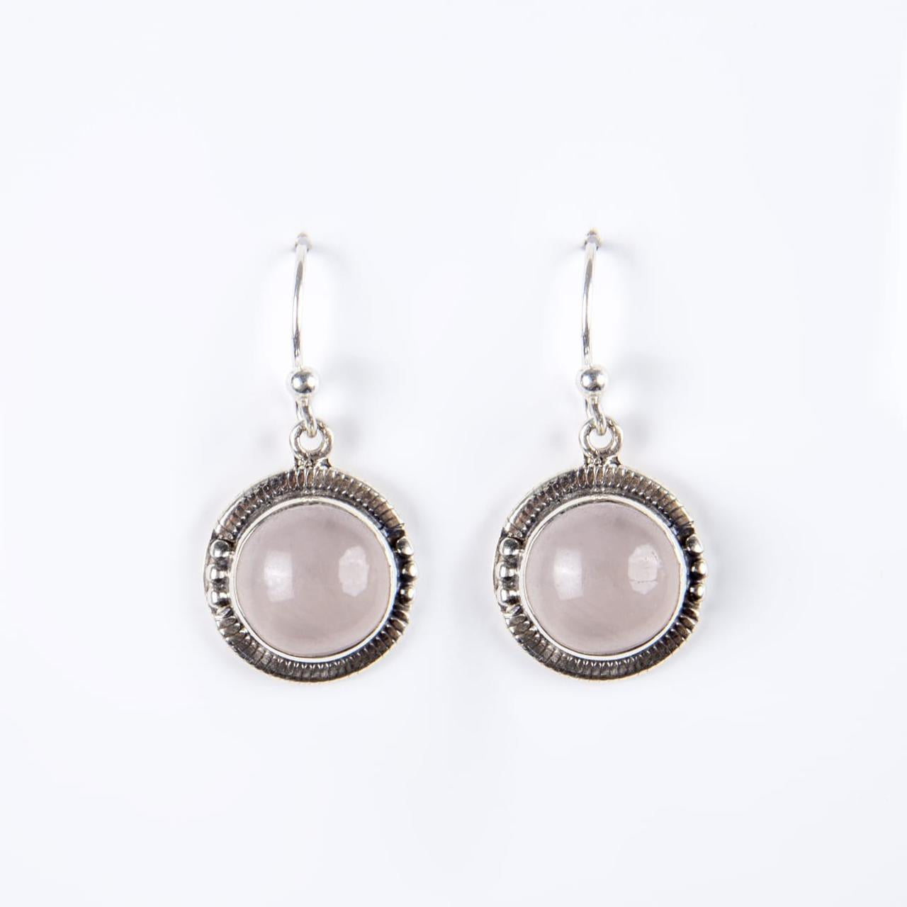 Rose Circle Earrings - Rose Quartz
