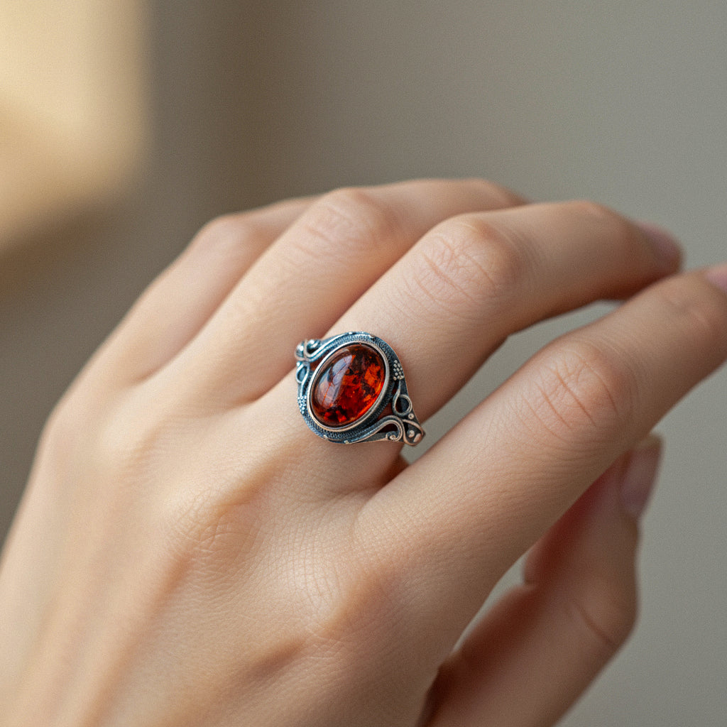 Flame of Fire Ring - Orange Amber