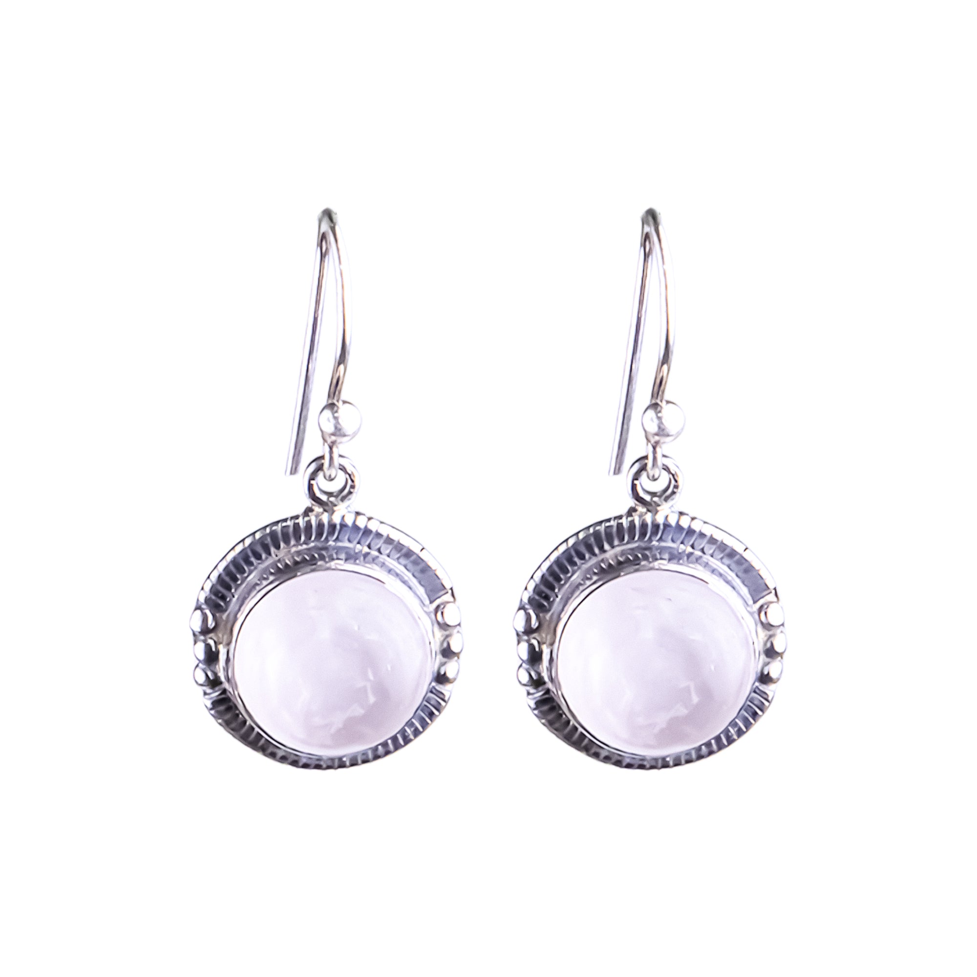 أقراط دائرية من الورد - كوارتز وردي